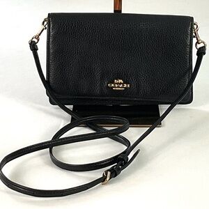 Coach-small black pebbled leather – flap and snap Crossbody bag-like new